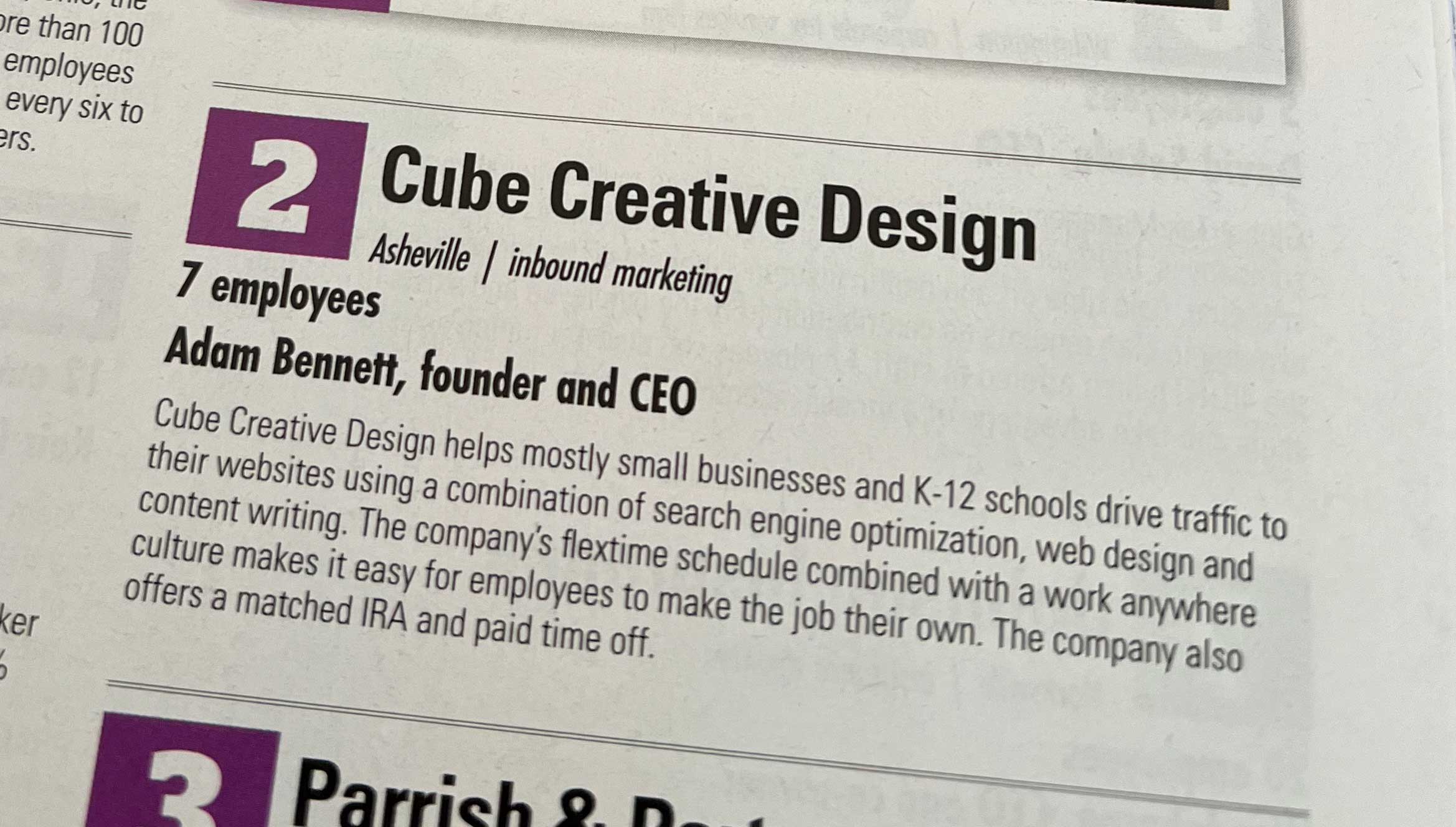 Asheville's Cube Creative Tops Best Employers List image Cube Creative Design of Asheville named #2 Best Employer by Business North Carolina Magazine