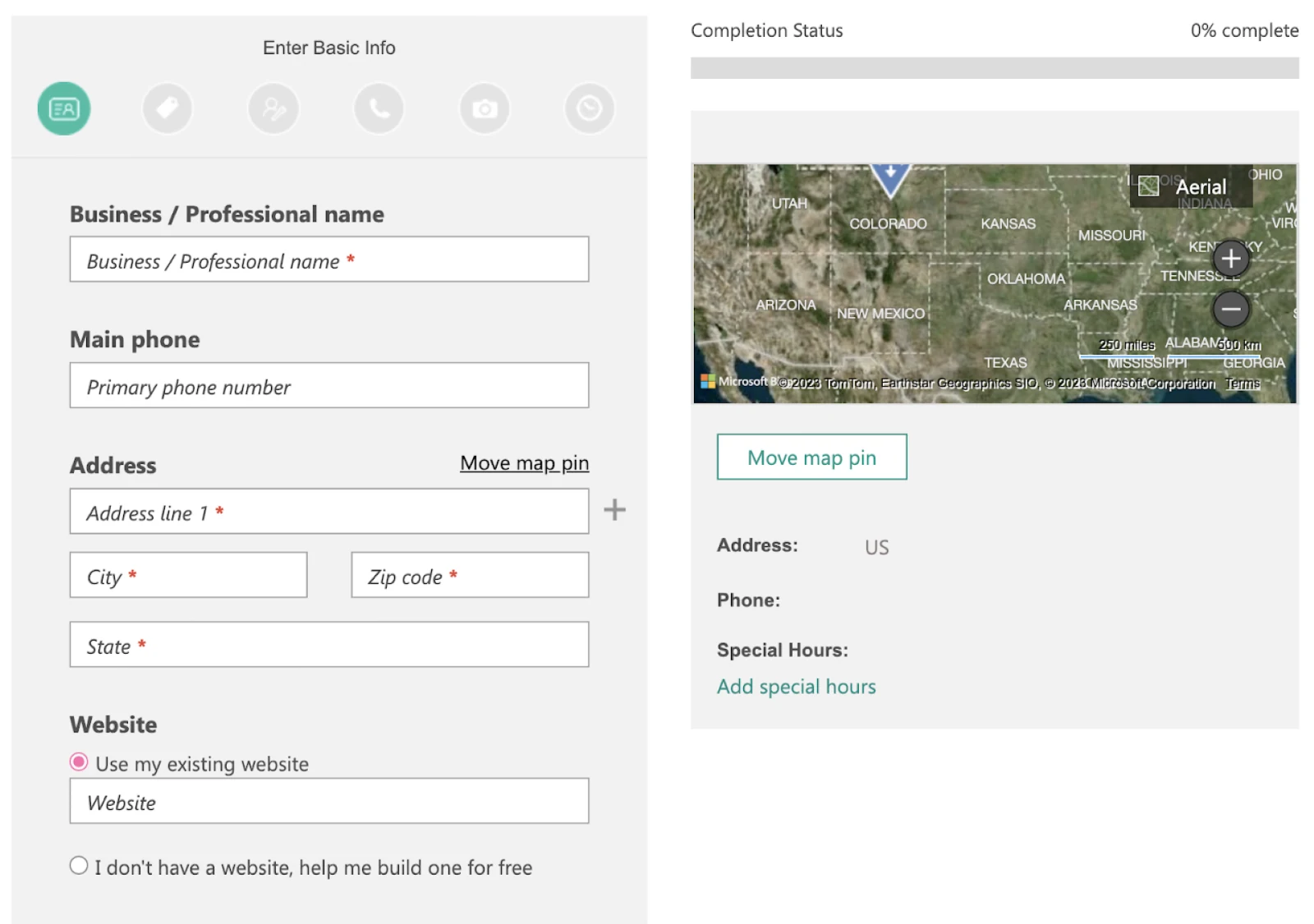 Enter your Business Details Add relevant details on Bing Places for Business