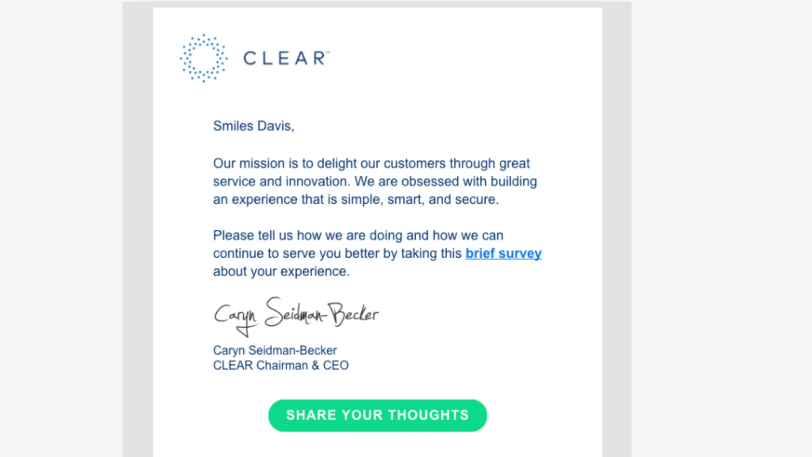 Clear customer survey email