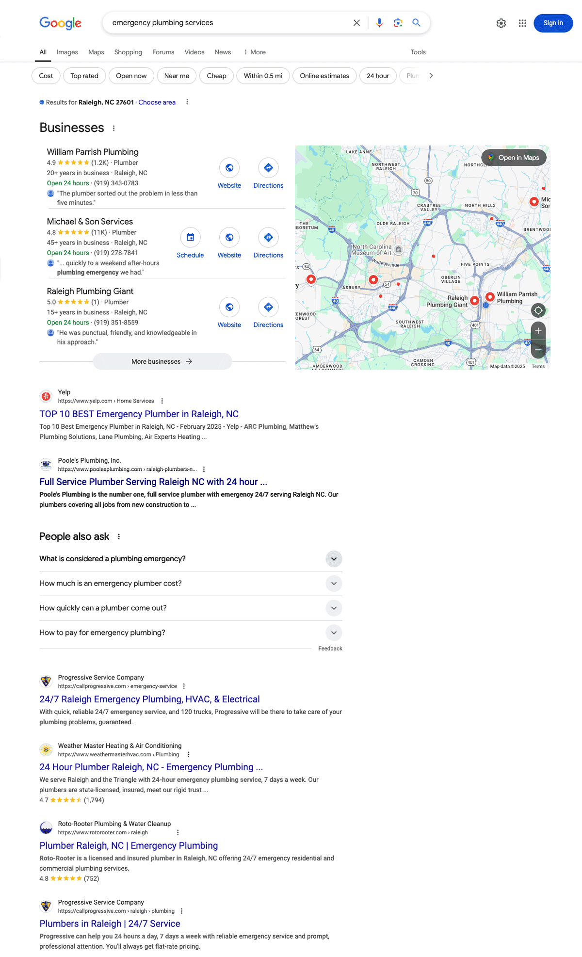 What Are LSI Keywords and Will They Help You Rank? image Google search results page for emergency plumbing services