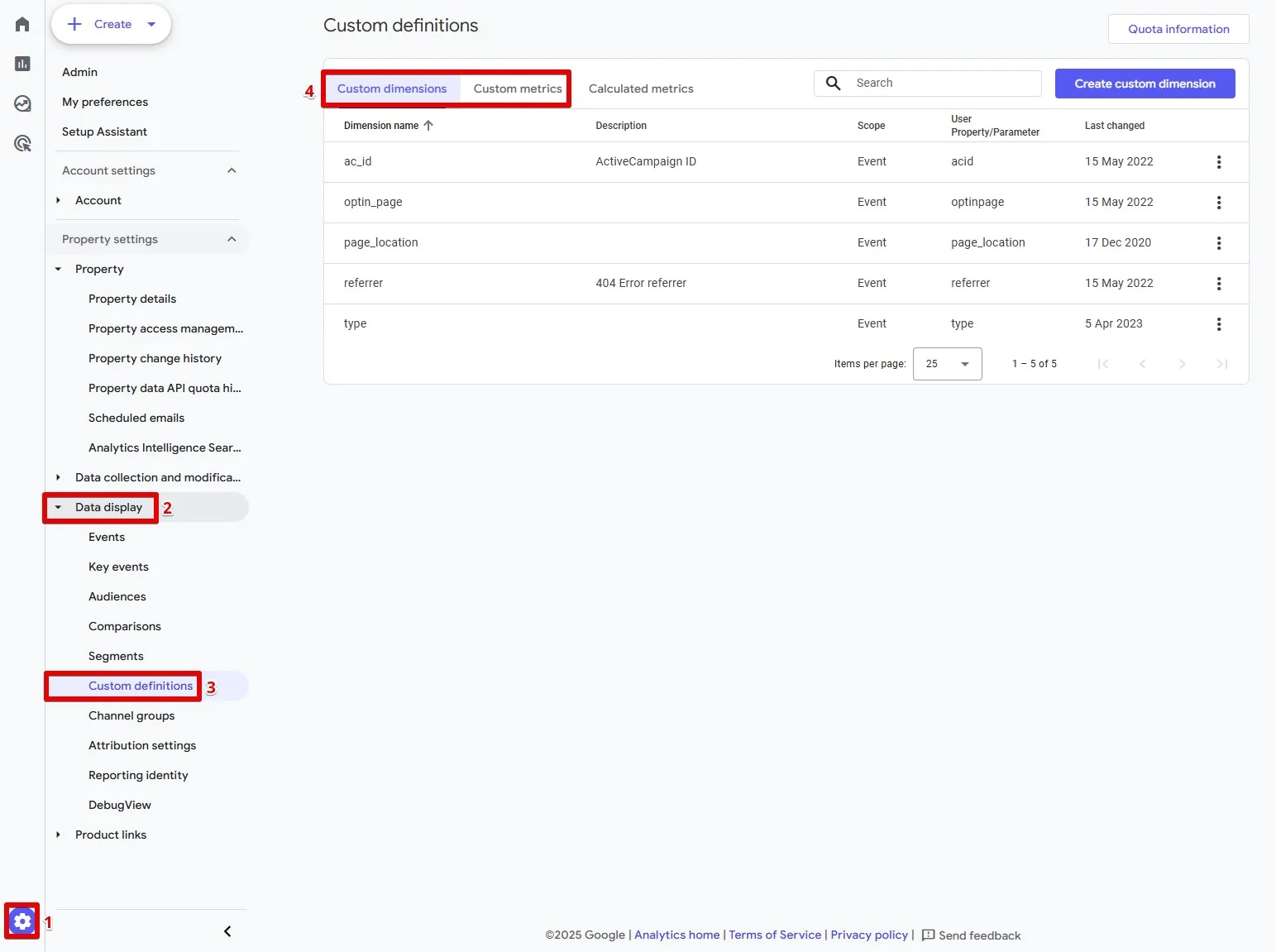 Navigating to Custom Dimensions and Custom Metrics in Google Analytics 4