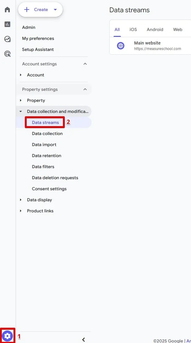 Navigating to Google Analytics 4 Data Streams