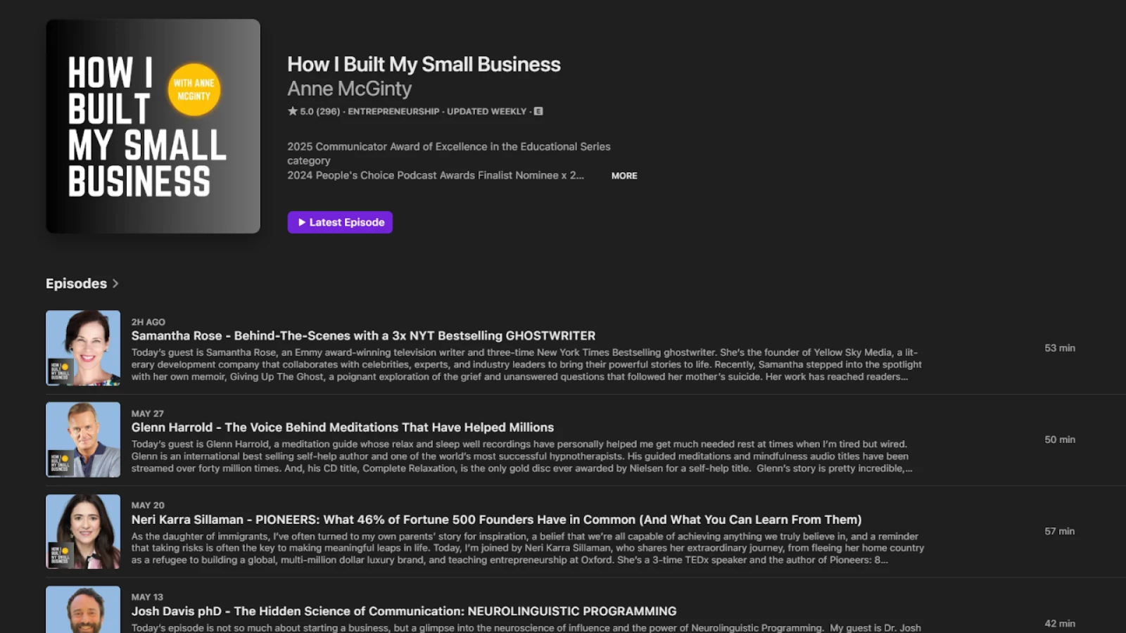 Example of a podcast site where small business owners can share their story and get a backlink to their website.