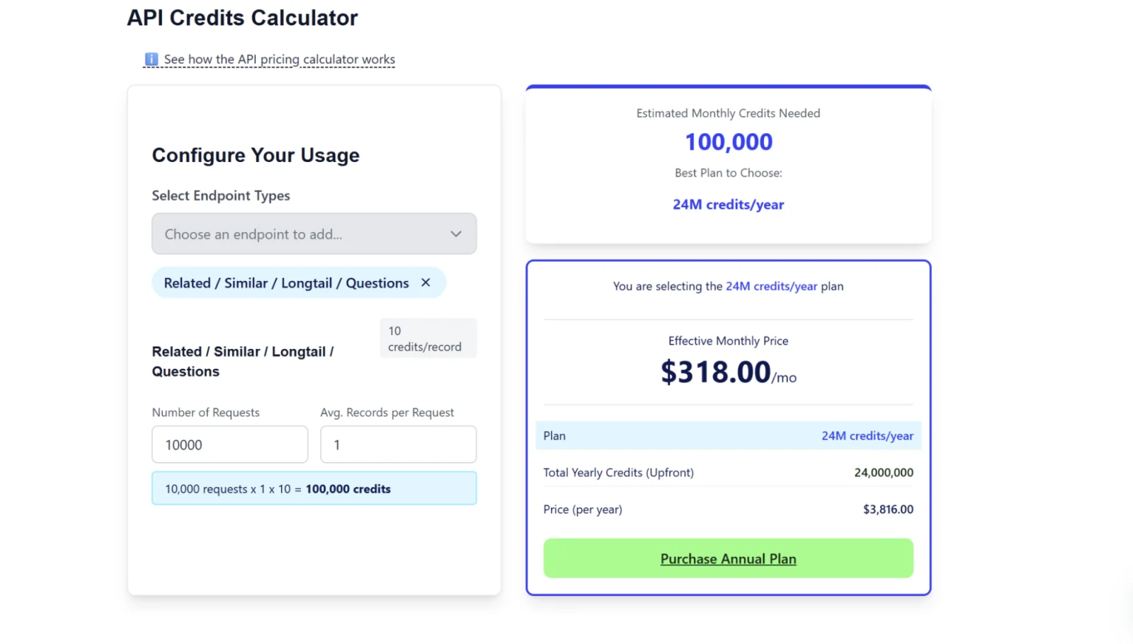 SE Ranking API pricing screenshot