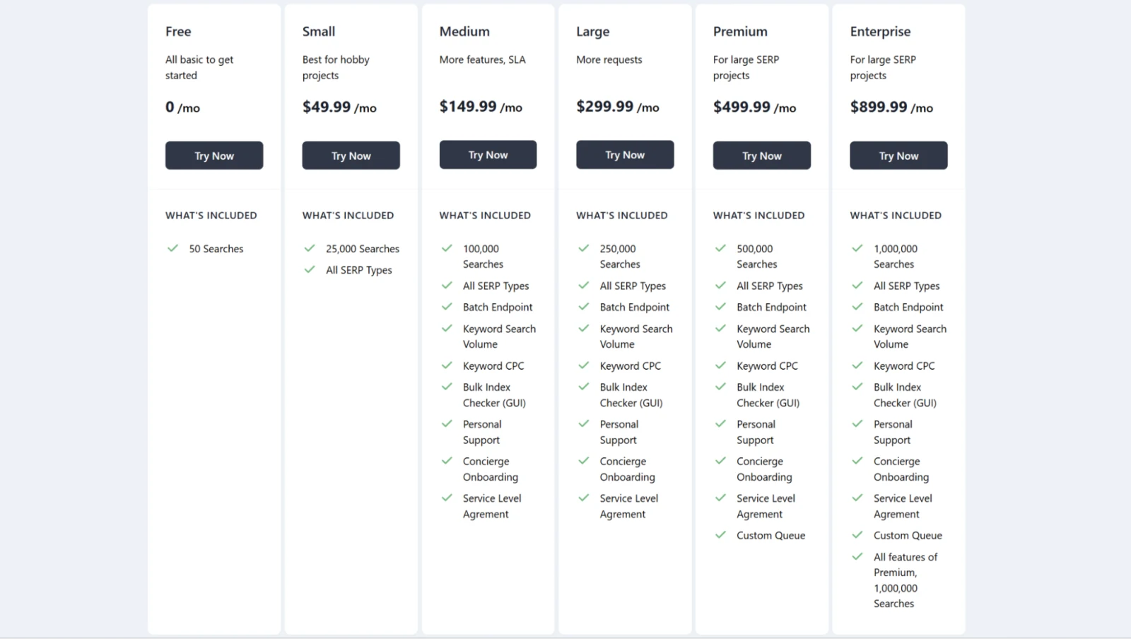 Zenserp pricing screenshot