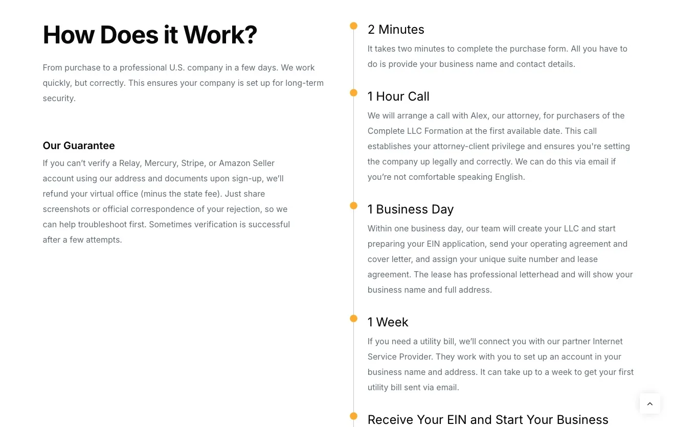 Start in Wyoming prioritizes user experience when explaining its services, reducing cognitive overload