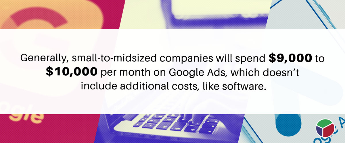 Are Google Ads Worth It? a Look at the Pros & Cons image enerally, small-to-midsized companies will spend $9000 to $10,000 per month on Google Ads, which doesn’t include additional costs, like software.