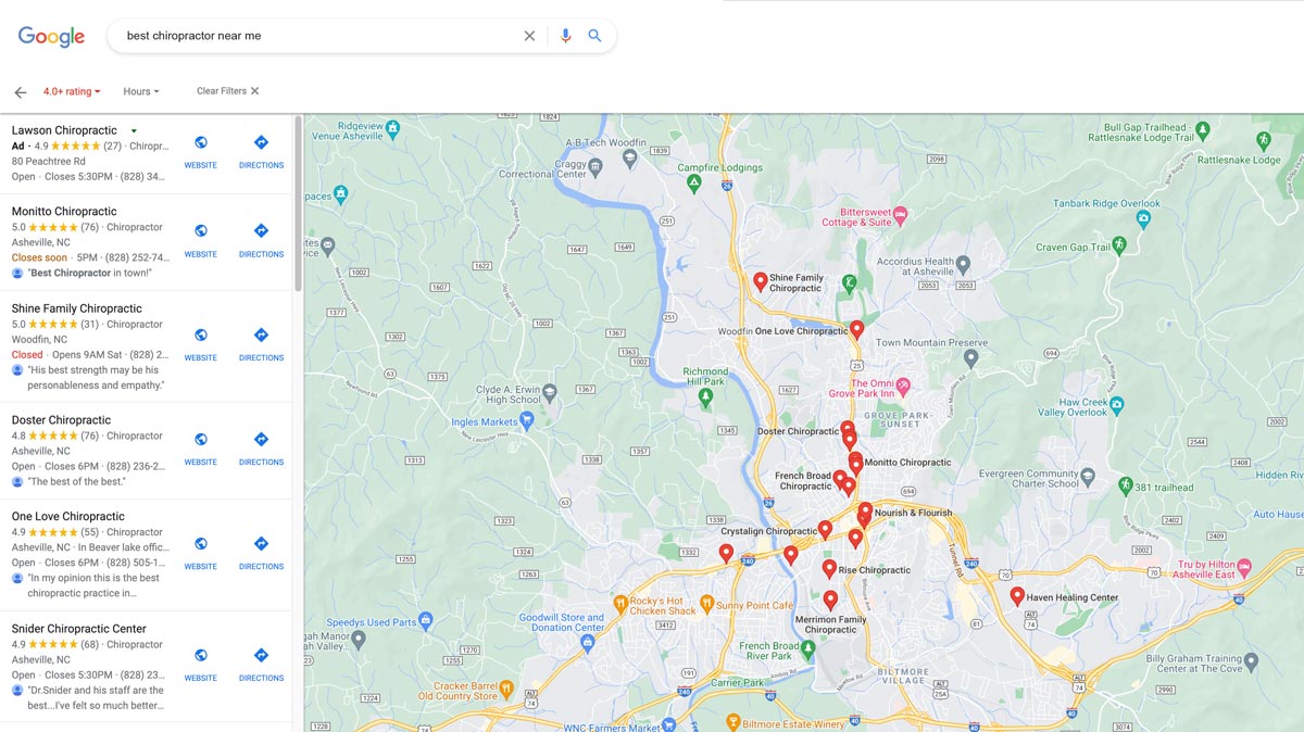 Do Google Reviews Help Local SEO? (Yes, Here's How) image Google Search For best chiropractor near me - Map View