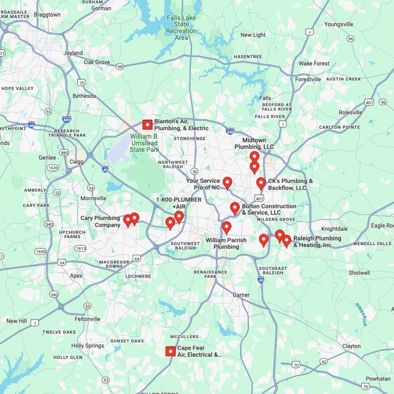 Your Service Area Business Online: Dominate Local Search image Raleigh NC Plumber in Google Maps - Screenshot from Google