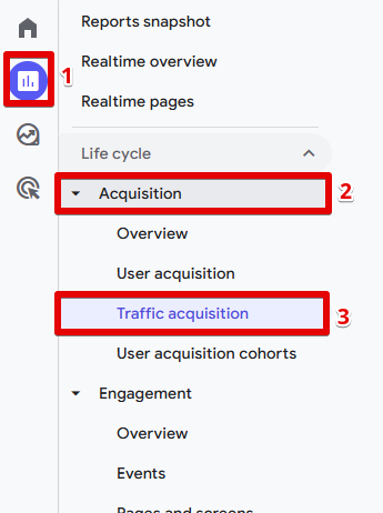GA4 Guide: Compare SEO vs Paid Traffic Performance image Navigating to Traffic Acquisition Report in GA4