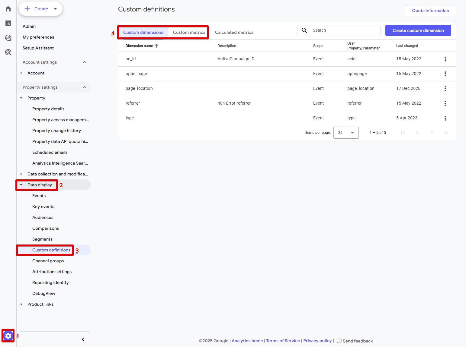 Navigating to Custom Dimensions and Custom Metrics in Google Analytics 4