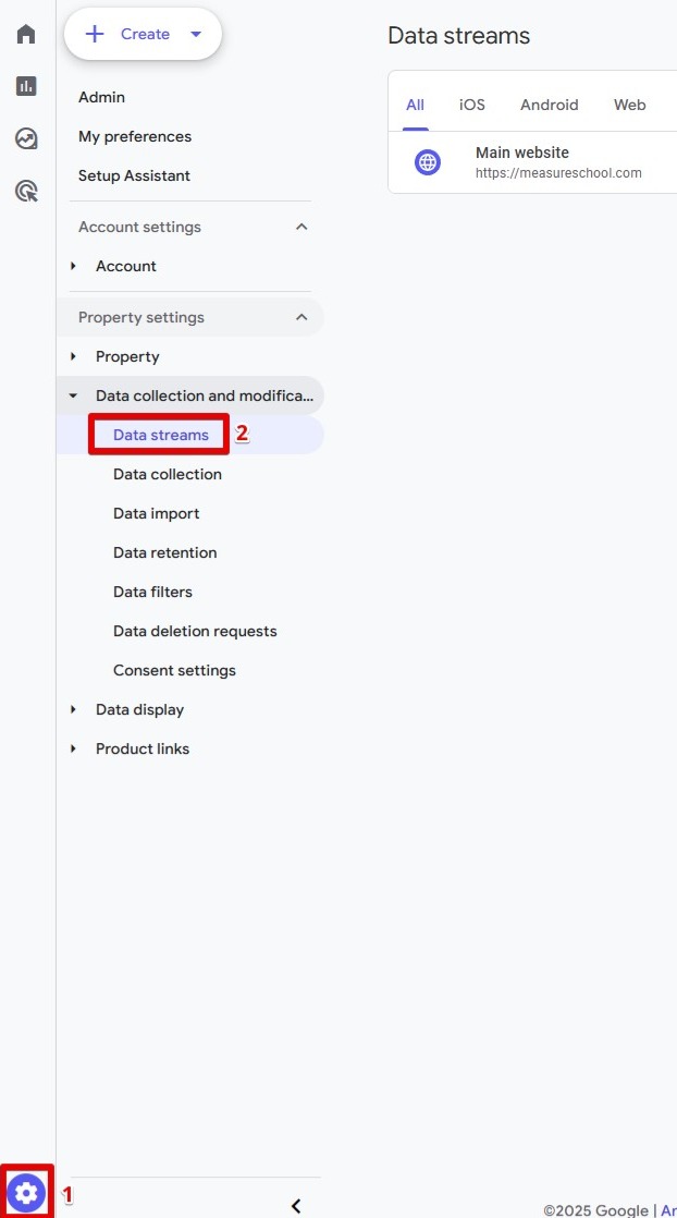 Navigating to Google Analytics 4 Data Streams