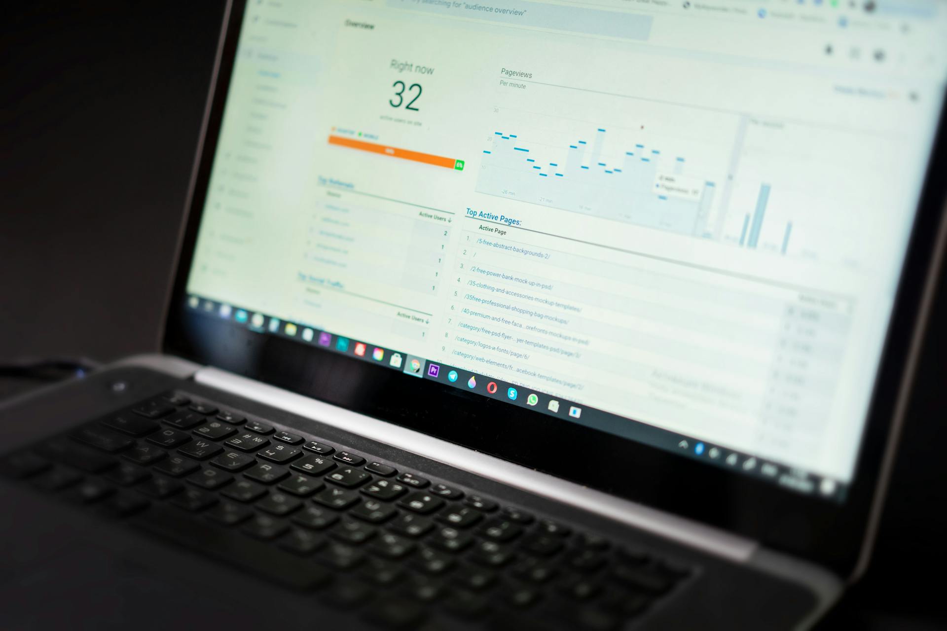 Laptop screen showing analytics charts used to refine local keyword strategy