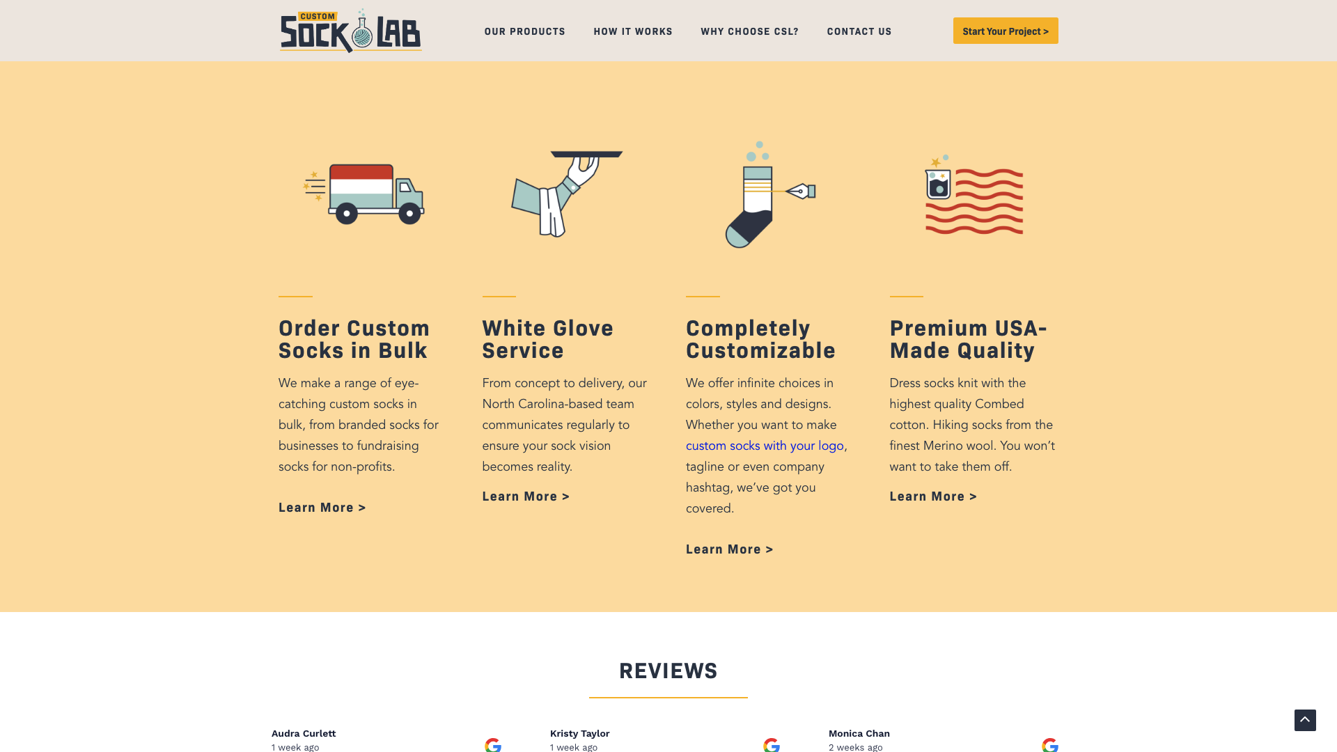 Why Certain Layouts Instantly Feel “Right”: the Psychology image Example of spacing and color blocks on the Custom Sock Lab website