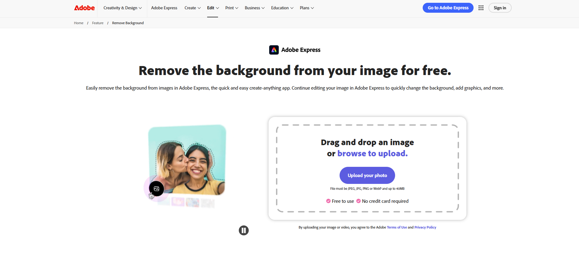 Remove Image Backgrounds Fast: 4 Tools That Work image Adobe Express page for automatic background removal with image upload area