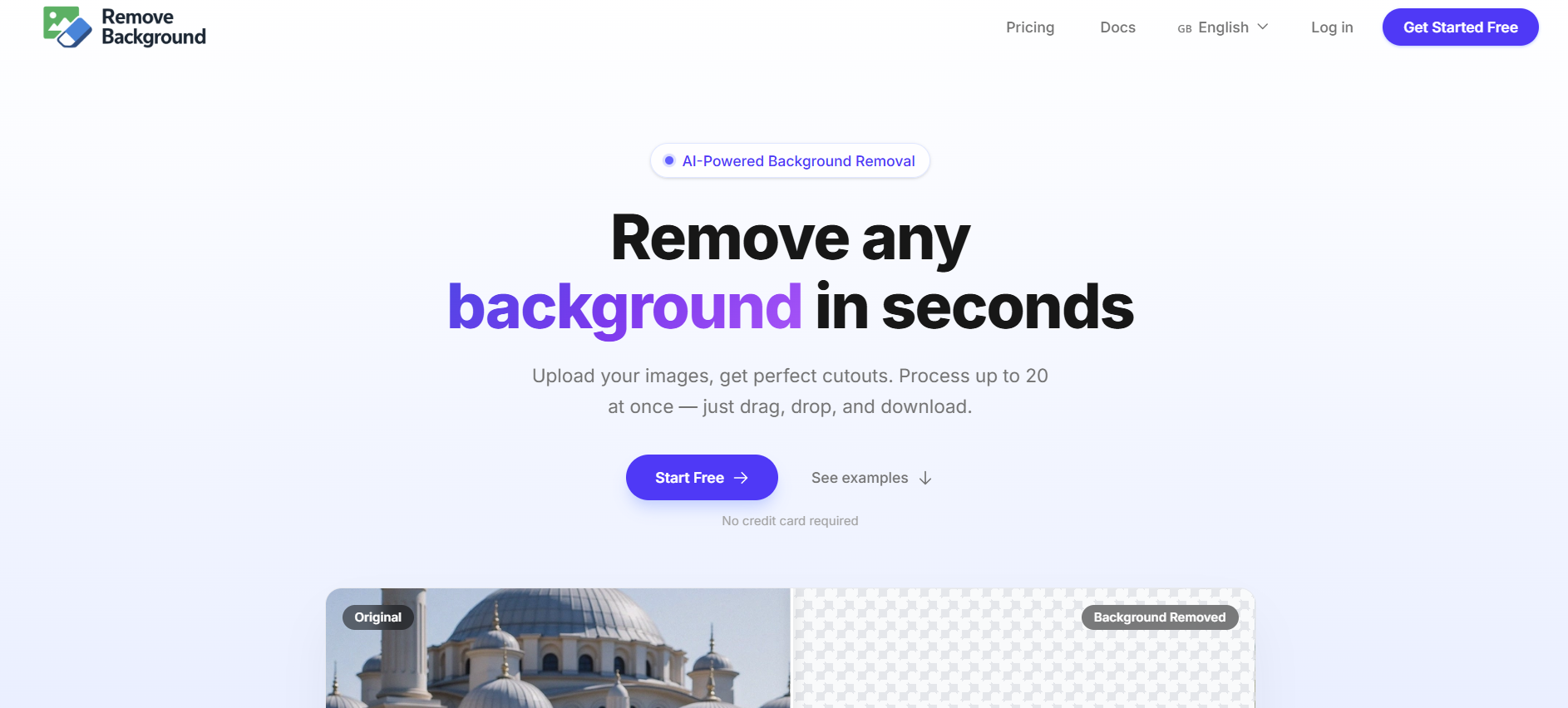 Remove Image Backgrounds Fast: 4 Tools That Work image Homepage of the Remove Background AI tool showing the background removal feature