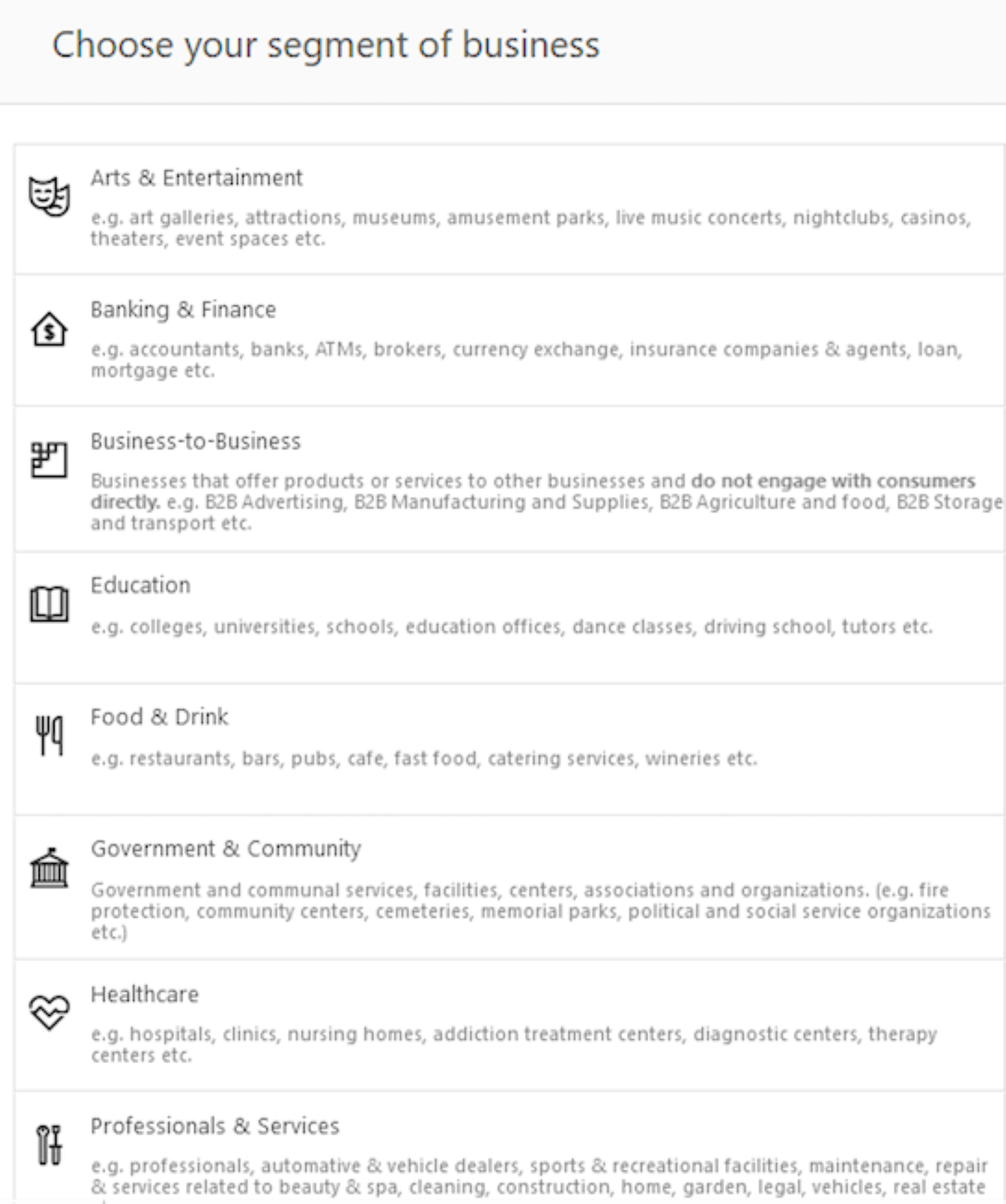 Segment Categorization on Bing Places for Business login page