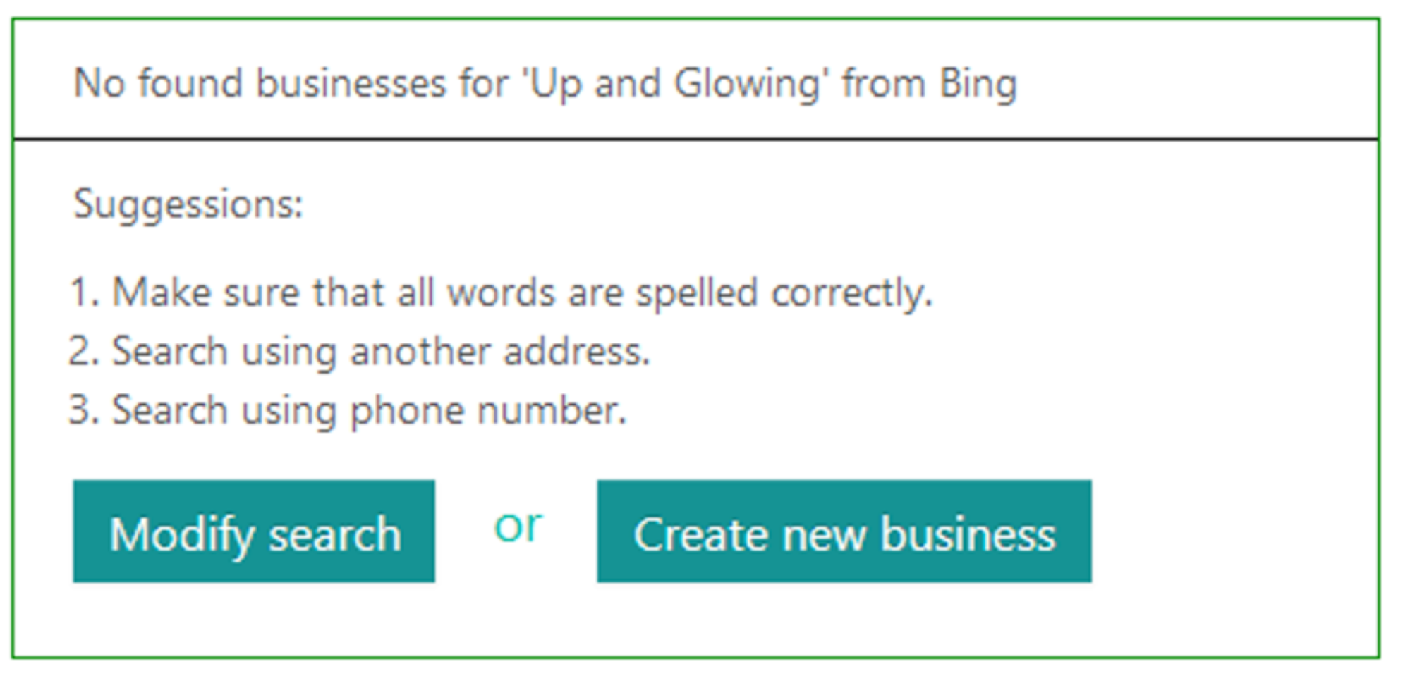Search results by Bing Places for Business