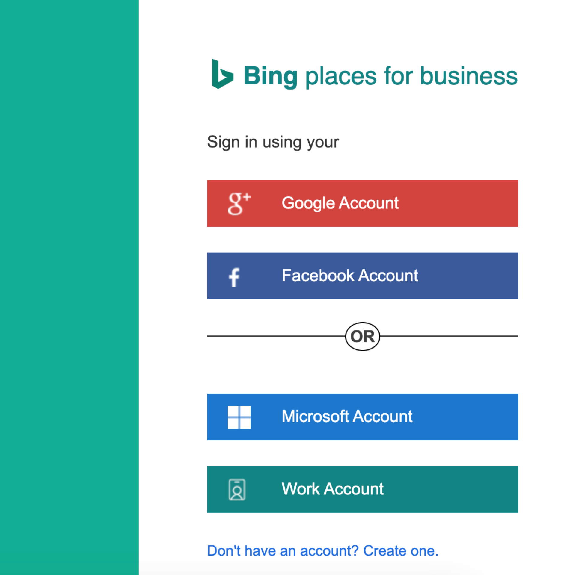 Sign in page for Bing Places for Business