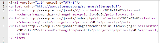 What Are Sitemaps and Why Should Private Schools Care image Example of the content of an XML sitemap for a Joomla! Website - HostPapa