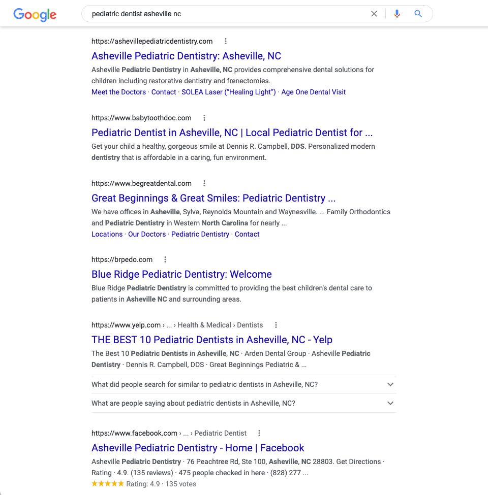 A Guide to Search Engine Marketing for Local Business image Google search for "Pediatric Dentist Asheville"