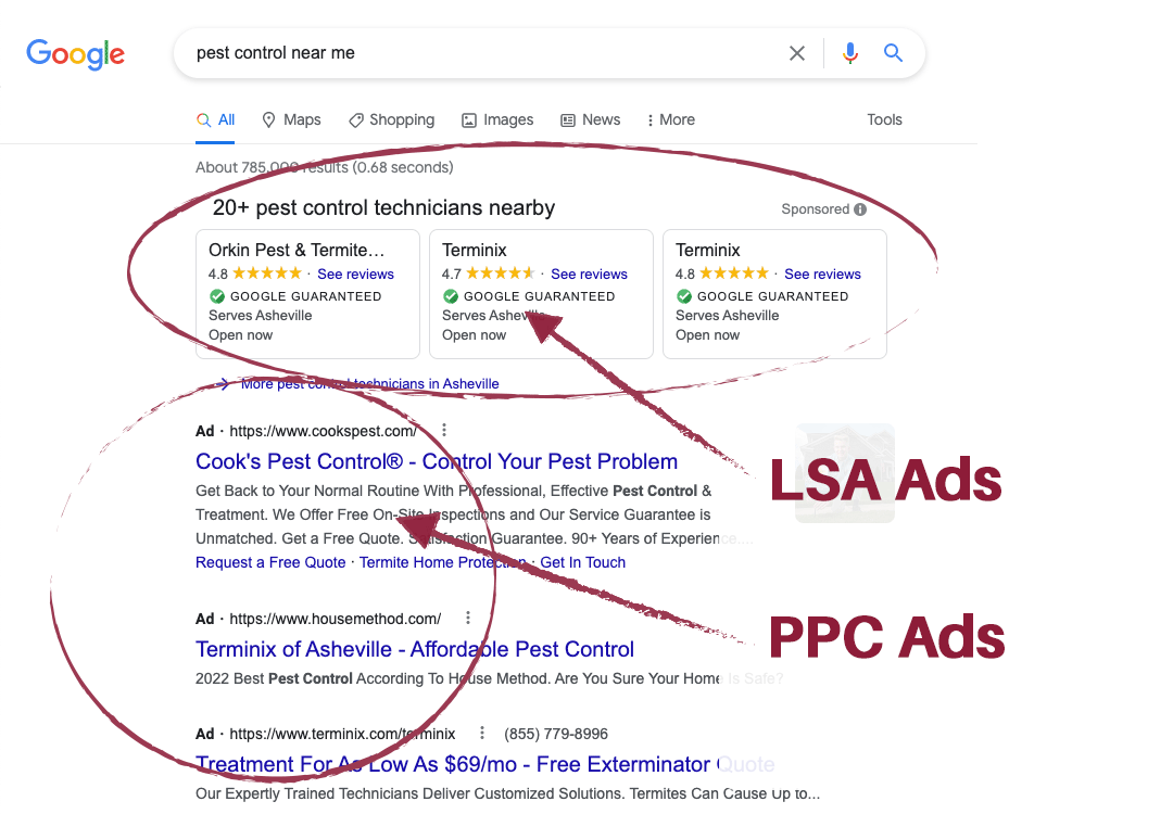 image_tooltip Example of Google Local Service Ads and a Google PPC Ads